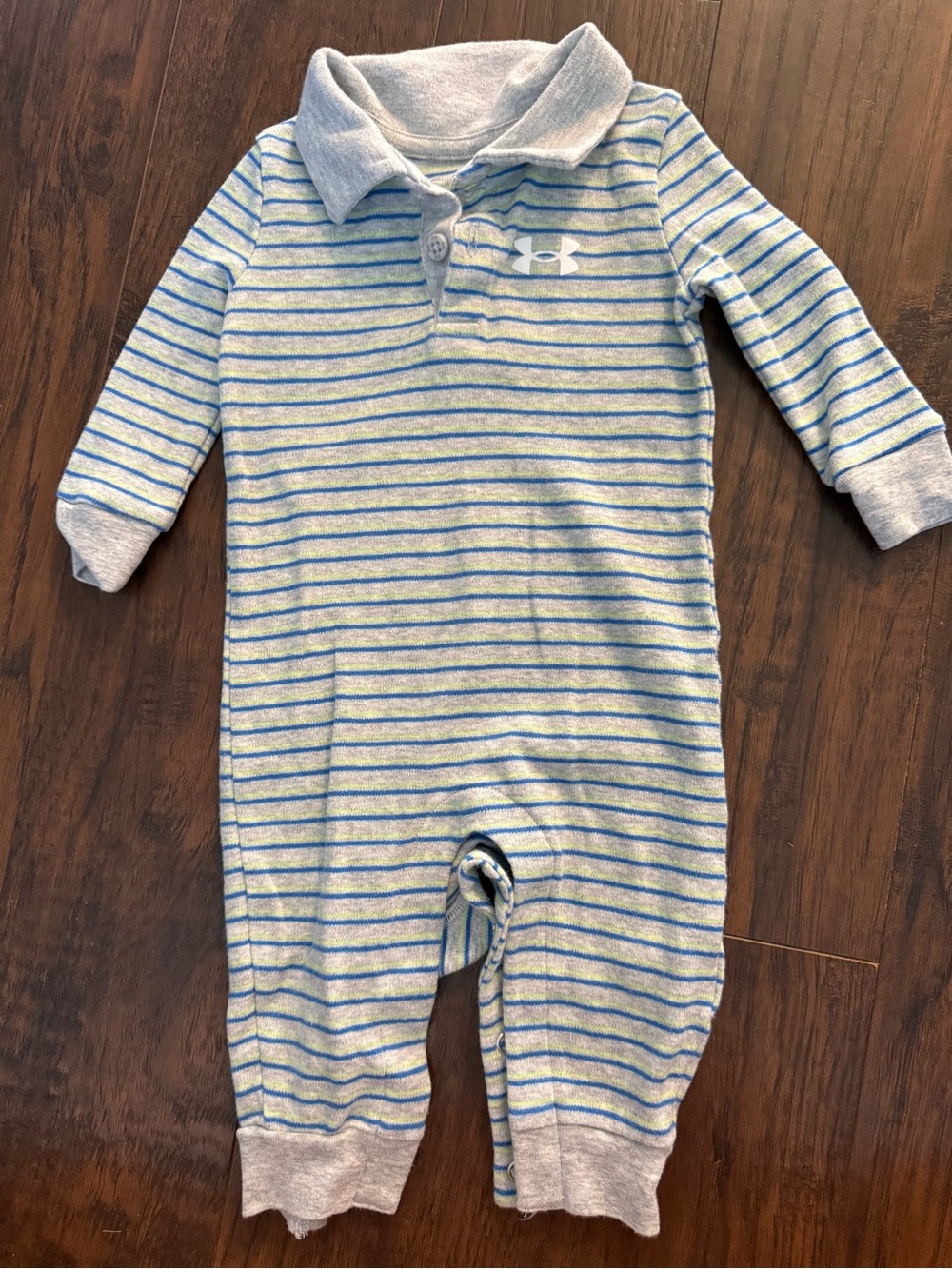 Under Armour Striped Baby One-Piece in Light Gray, Blue and Green